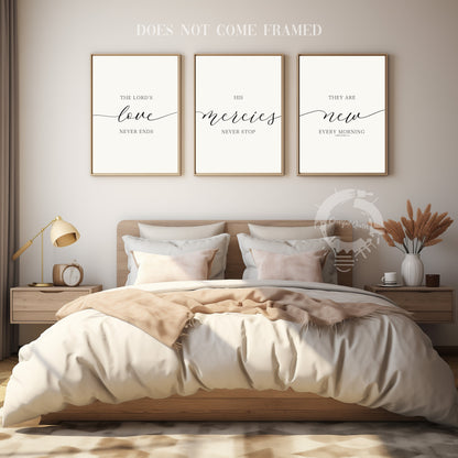 Lamentations 3:22, Set of 3 Poster Prints, Bible Verse Quotes, Home Wall Decor, Motivational Quote, Wall Art, Typography,  Multiple Sizes