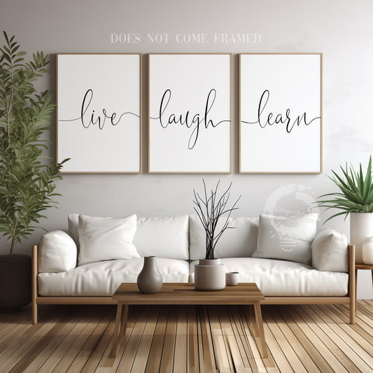 Live Laugh Learn, Set of 3 Prints, Home Wall Décor Art, Typography, Multiple Sizes