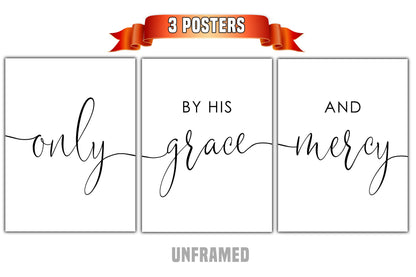 Only by His Grace and Mercy, Set of 3 Poster Prints, Religious Posters, Home Wall Décor, Minimalist Art, Multiple Sizes