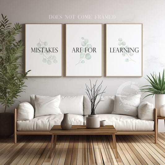 Mistakes Are For Learning, Set of 3 Poster Prints, Minimalist Art, Home Wall Decor, Multiple Sizes