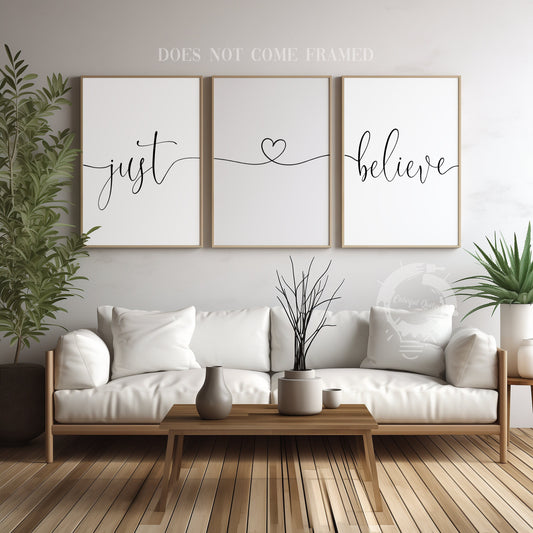 Just Believe, Set of 3 Prints, Minimalist Art, Home Wall Decor, Multiple Sizes