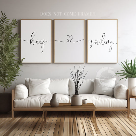 Keep Smiling, Set of 3 Poster Prints, Home Wall Décor, Motivational/Inspirational Quote, Multiple Sizes