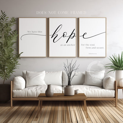 We Have This Hope, Hebrews 6:19, Bible Verse, 3 Piece Poster Prints, Minimalist Art, Home Wall Decor, Multiple Sizes