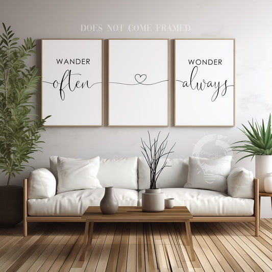 Wander Often Wonder Always, Set of 3 Prints, Minimalist Art, Home Wall Decor, Multiple Sizes