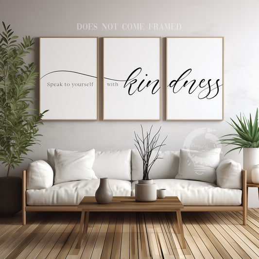Speak To Yourself With Kindness, 3 Piece Poster Print, Minimalist Art, Home Wall Decor, Multiple Sizes