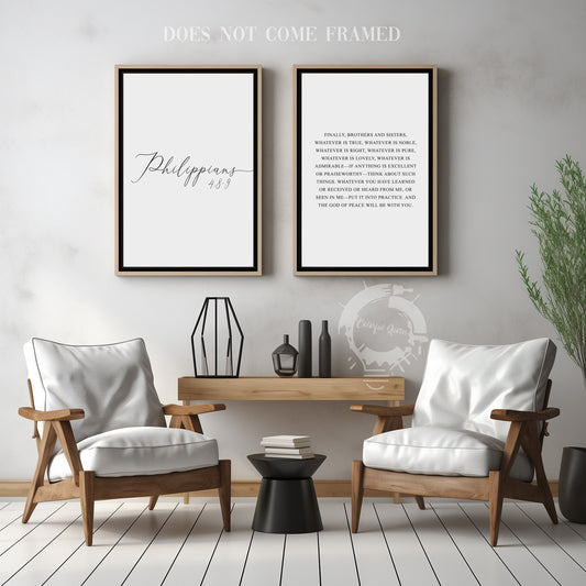 Philippians 4:8-9, Bible Verse Quote, Set of 2 Poster Prints, Home Wall Art Décor, Multiple Sizes