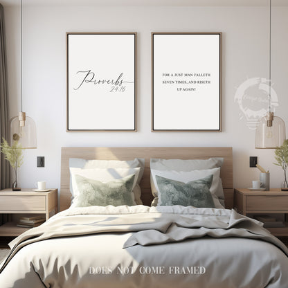 Proverbs 24:16, Bible Verse Quote, Set of 2 Poster Prints, Home Wall Art Décor, Multiple Sizes