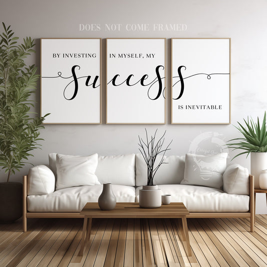 Success Is Inevitable, Set of 3 Poster Prints, Minimalist Art, Home Wall Decor, Multiple Sizes