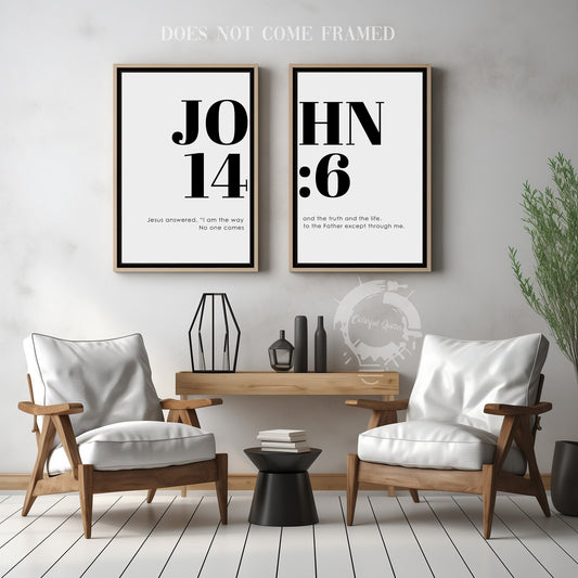 John 14:6, Bible Verse Quote, Set of 2 Poster Prints, Home Wall Art Décor, Minimalist Prints, Multiple Sizes