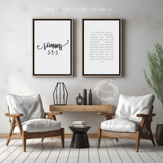 Romans 5:3-5, Bible Verse Quote, Set of 2 Poster Prints, Home Wall Art Décor, Minimalist Prints, Multiple Sizes