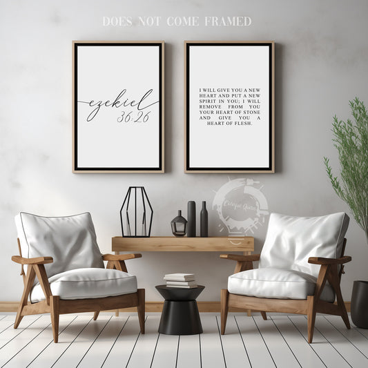 Ezekiel 36:26, Bible Verse, Set of 2 Poster Prints, Multiple Sizes, Home Wall Art Decor