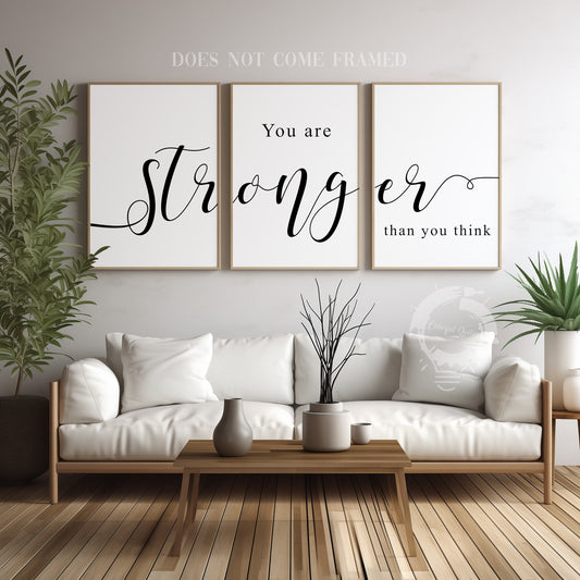 You Are Stronger, Set of 3 Prints, Motivation Mindset Quotes, Minimalist Art, Home Wall Decor, Typography Art, Wall Art, Multiple Sizes