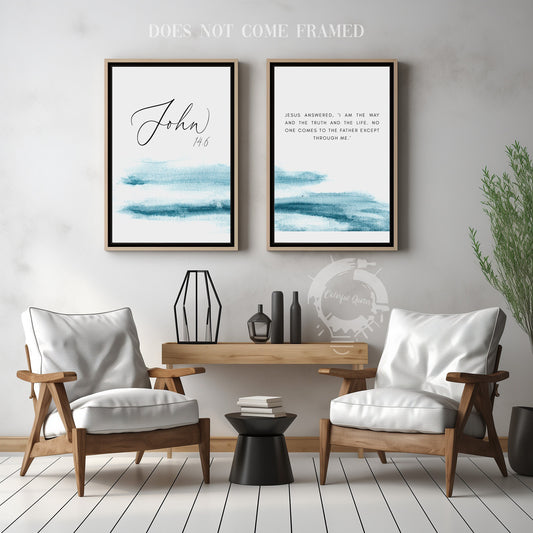 John 14:6, Bible Verse, Set of 2 Prints, Multiple Sizes, Home Wall Art Decor, Bible Quote