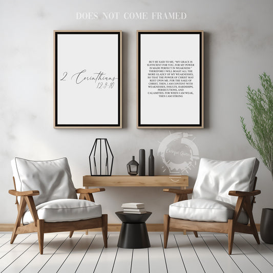 2 Corinthians 12:9-10, Bible Verse, Set of 2 Poster Prints, Multiple Sizes, Home Wall Art Decor