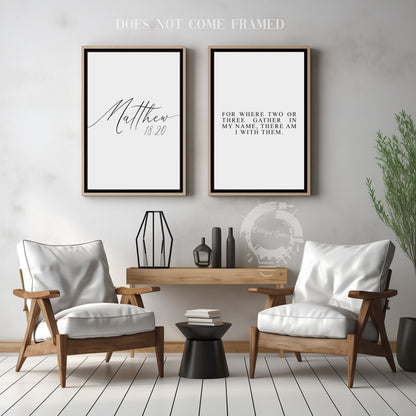 Matthew 18:20, Bible Verse, Set of 2 Poster Prints, Multiple Sizes, Home Wall Art Decor