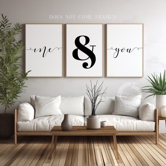 Me & You Wall Art, Inspirational Love Wall Art, Me And You Sign, Minimalist Typography Wall Decor, Wall Art Decor Canvas Poster Set of 3