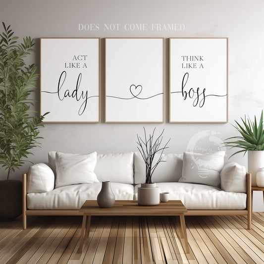 Act Like A Lady Think Like A Boss, Set of 3 Poster Prints, Minimalist Art, Home Wall Decor, Multiple Sizes