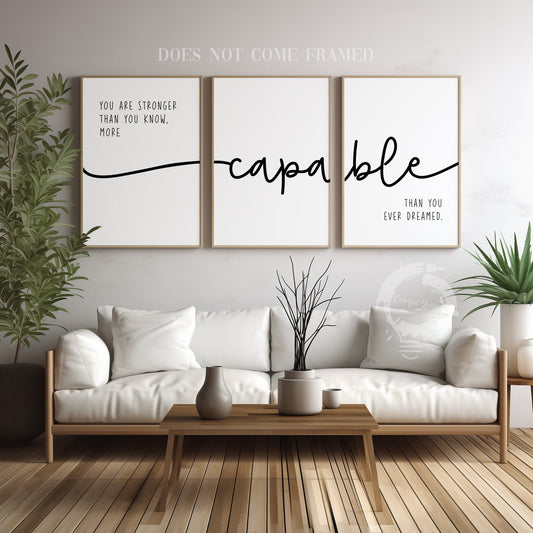 You Are Stronger Than You Know, Set of 3 Poster Prints, Motivational Quote, Home Wall Décor, Minimalist Art, Multiple Sizes