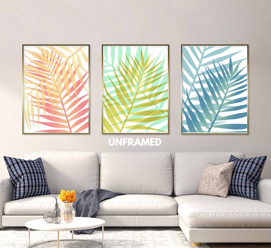 Colorful Palm Leaves, Set of 3 Prints, Minimalist Art, Home Wall Decor, Multiple Sizes