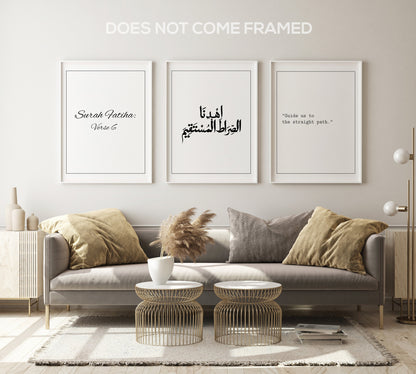 Surah Fatiha - Verse 6, Quranic, Religious, Set of 3 Poster Prints, Wall Art Décor