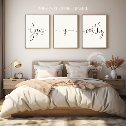 Jesus is Worthy, Set of 3 Poster Prints, Religious Poster, Home Wall Décor, Minimalist Art, Multiple Sizes