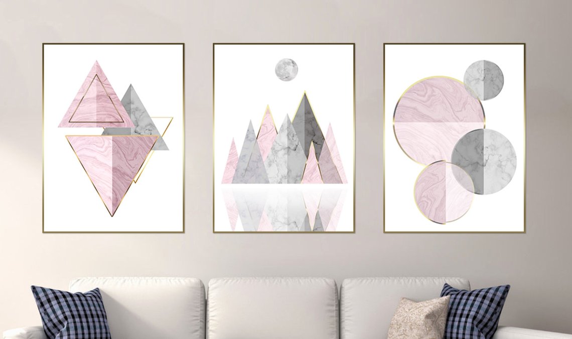 Digital print Wall decor Nordic Style Neutral Gray Pink Triangles wall art Printable art Geometric Office Salon Minimalist Modern art