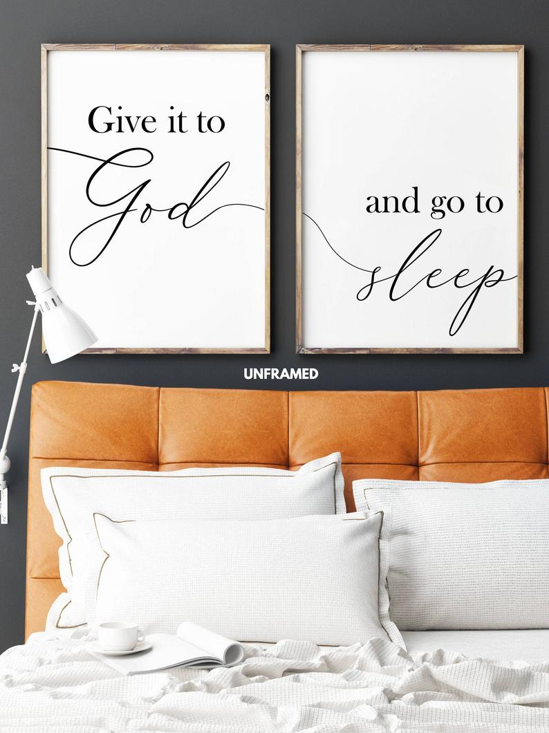 Printable Art Give it to God and go to sleep bedroom print Chalkboard Typography Word Art Printable in 8 x 10 and 12 x 16 Digital File